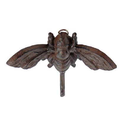 Cast Iron Bee Wall Hook Key Towel Coat Hanger Rustic Antique Brown Finish 6 inch