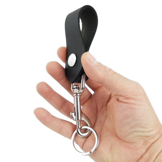 Genuine Black Leather Keychain Ring Belt Strap Loop Trigger Hook  Made in USA
