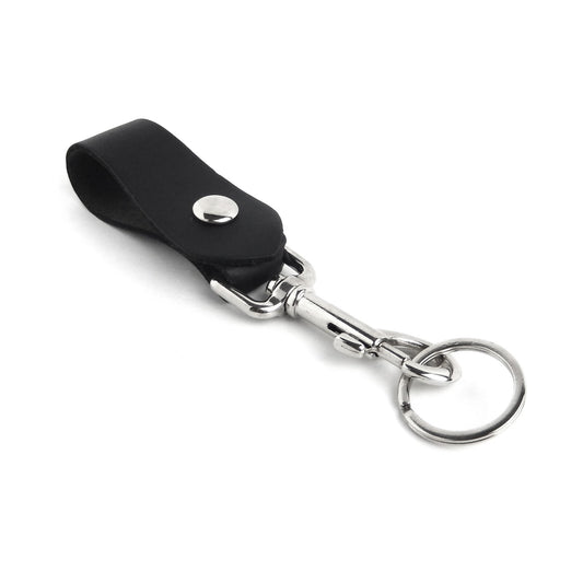 Genuine Black Leather Keychain Ring Belt Strap Loop Trigger Hook  Made in USA