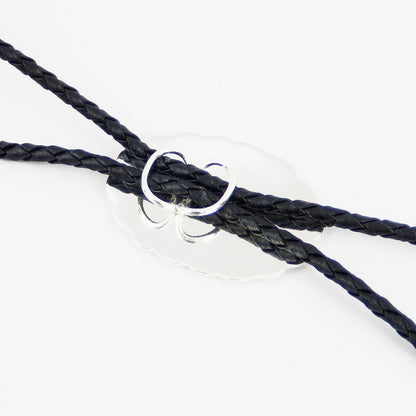 German Silver Engraved Floral Bolo Tie Adjustable 36 inch Black Cord Made in USA