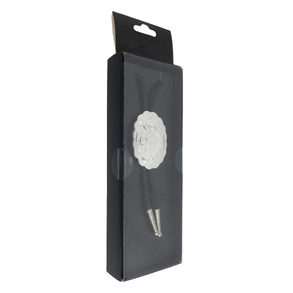 German Silver Engraved Floral Bolo Tie Adjustable 36 inch Black Cord Made in USA