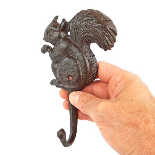 Cast Iron Metal Squirrel Wall Hook Key Towel Coat Hanger Antique Brown Finish