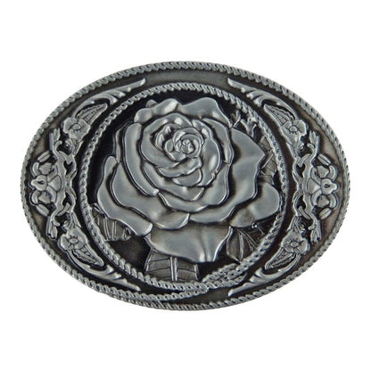 Western Women's Floral Rose Oval Belt Buckle Antique Silver Fits 1.5 inch Belts