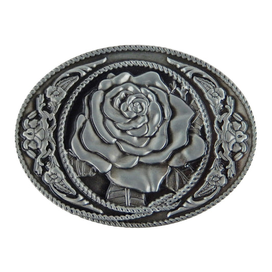 Western Women's Floral Rose Oval Belt Buckle Antique Silver Fits 1.5 inch Belts