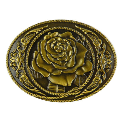 Western Women's Floral Rose Oval Belt Buckle Antique Bronze Fits 1.5 inch Belts