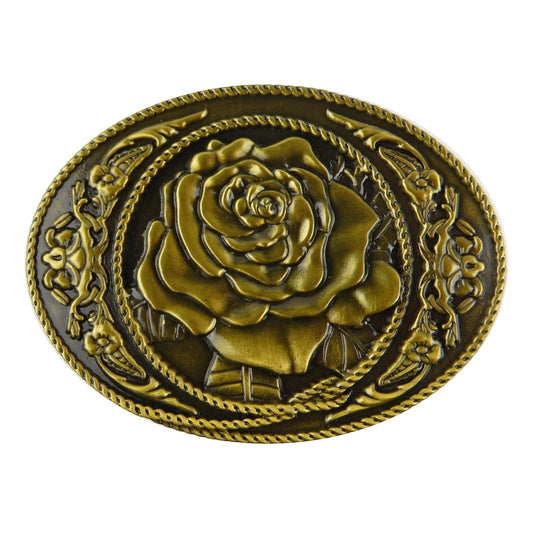Western Women's Floral Rose Oval Belt Buckle Antique Bronze Fits 1.5 inch Belts