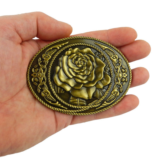 Western Women's Floral Rose Oval Belt Buckle Antique Bronze Fits 1.5 inch Belts