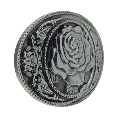 Western Women's Floral Rose Oval Belt Buckle Antique Silver Fits 1.5 inch Belts