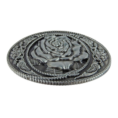 Western Women's Floral Rose Oval Belt Buckle Antique Silver Fits 1.5 inch Belts