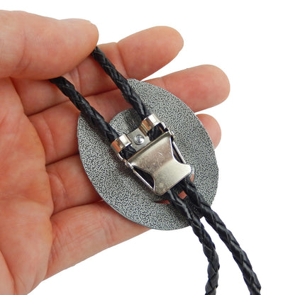 Western Floral Horseshoe Horse Head Bolo Tie 40 inch Black Cord Antique Silver