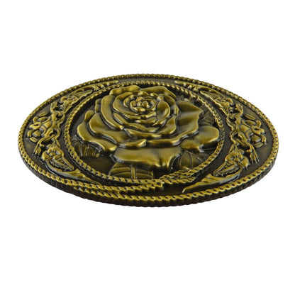 Western Women's Floral Rose Oval Belt Buckle Antique Bronze Fits 1.5 inch Belts