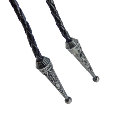 Western Floral Horseshoe Horse Head Bolo Tie 40 inch Black Cord Antique Silver