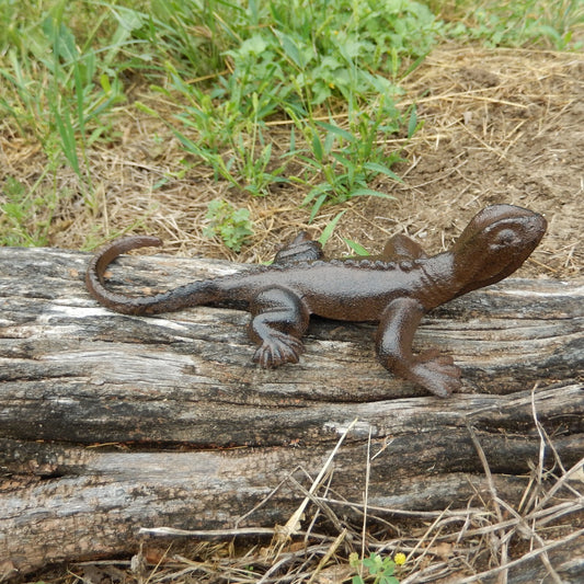 Cast Iron Lizard Gecko Figurine Shelf Sitter Pond Garden Yard Decor Paperweight
