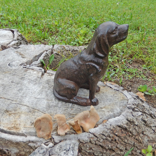 Cast Iron Sitting Dog Shelf Figurine Statue Rustic Brown Finish 6 inch Tall