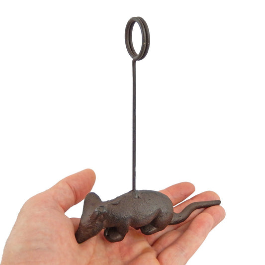 Rustic Cast Iron Tiny Mouse Office Card Holder Cheese Name Table Top Display