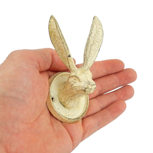 Cast Iron Rabbit Ears Hare Wall Hook Coat Towel Cap Leash Hanger Antique Cream