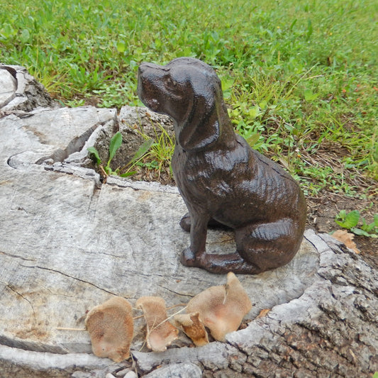 Cast Iron Sitting Dog Shelf Figurine Statue Rustic Brown Finish 6 inch Tall