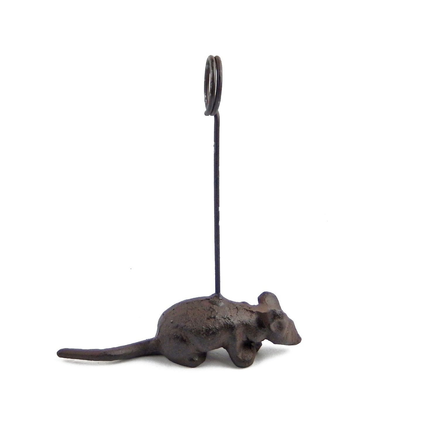 Rustic Cast Iron Tiny Mouse Office Card Holder Cheese Name Table Top Display