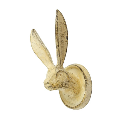 Cast Iron Rabbit Ears Hare Wall Hook Coat Towel Cap Leash Hanger Antique Cream