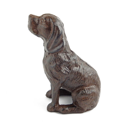 Cast Iron Sitting Dog Shelf Figurine Statue Rustic Brown Finish 6 inch Tall