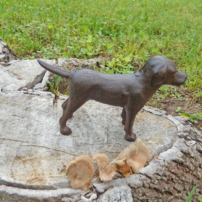 Cast Iron Excited Dog Shelf Figurine Statue Rustic Brown Finish 5 inch Tall
