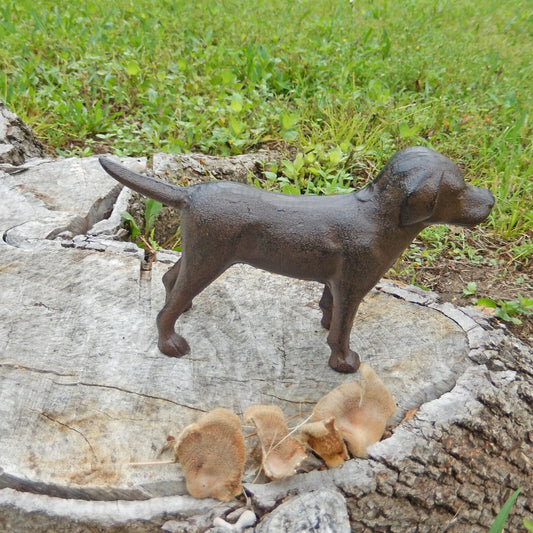 Cast Iron Excited Dog Shelf Figurine Statue Rustic Brown Finish 5 inch Tall