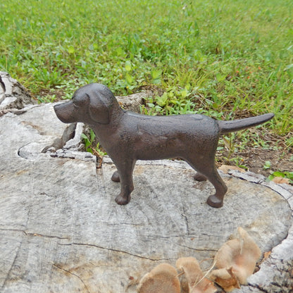 Cast Iron Excited Dog Shelf Figurine Statue Rustic Brown Finish 5 inch Tall