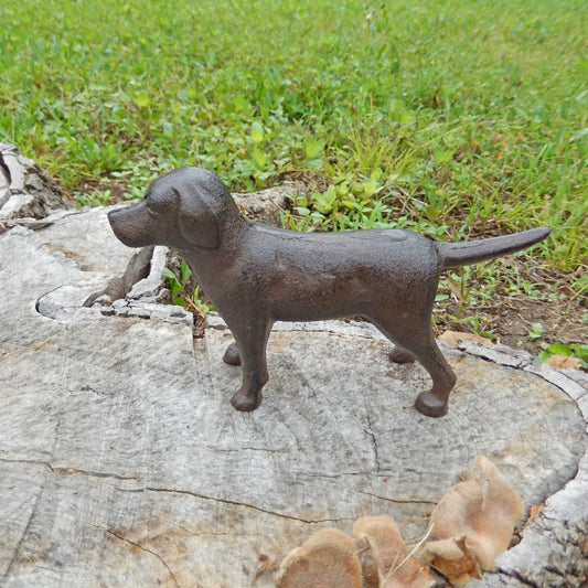 Cast Iron Excited Dog Shelf Figurine Statue Rustic Brown Finish 5 inch Tall