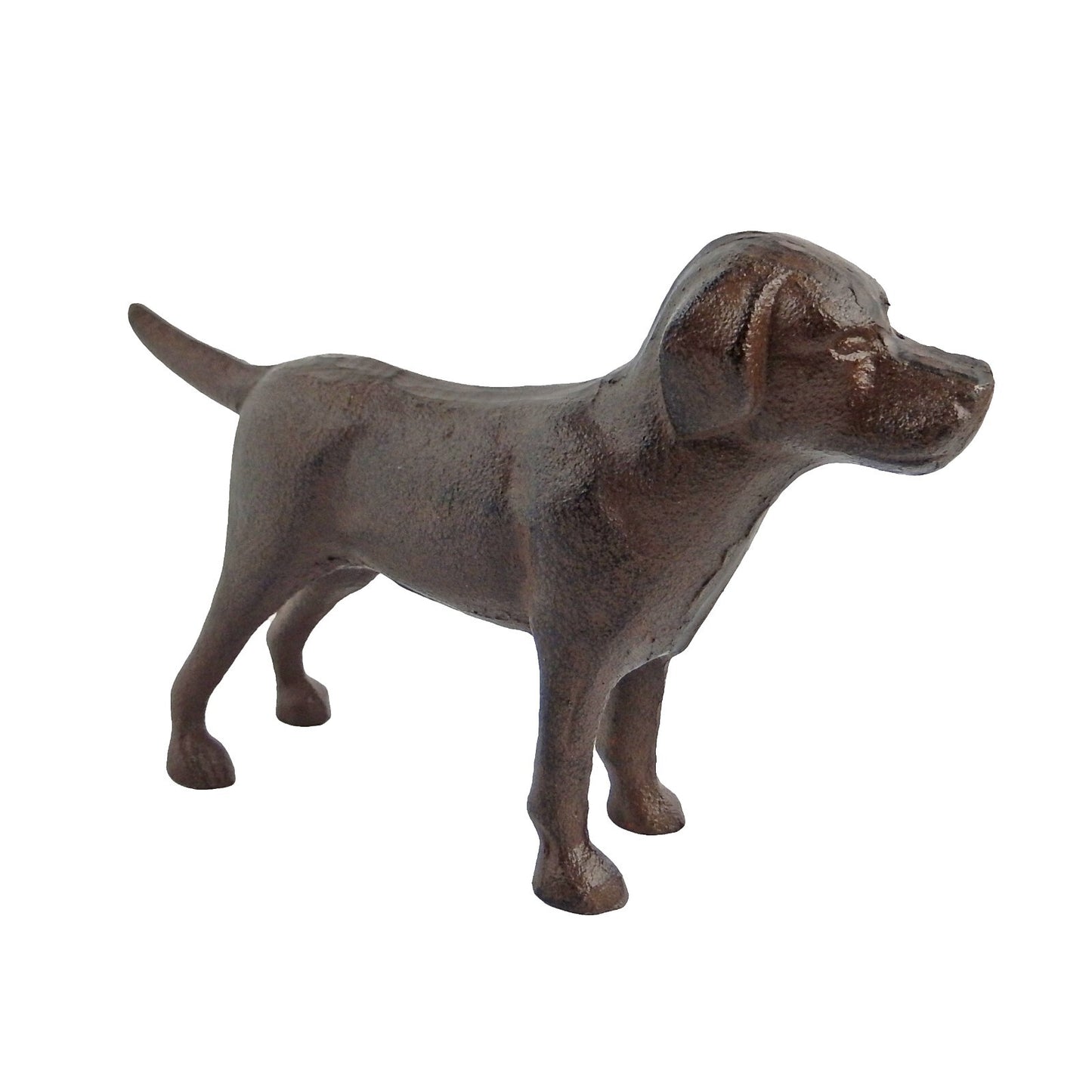 Cast Iron Excited Dog Shelf Figurine Statue Rustic Brown Finish 5 inch Tall