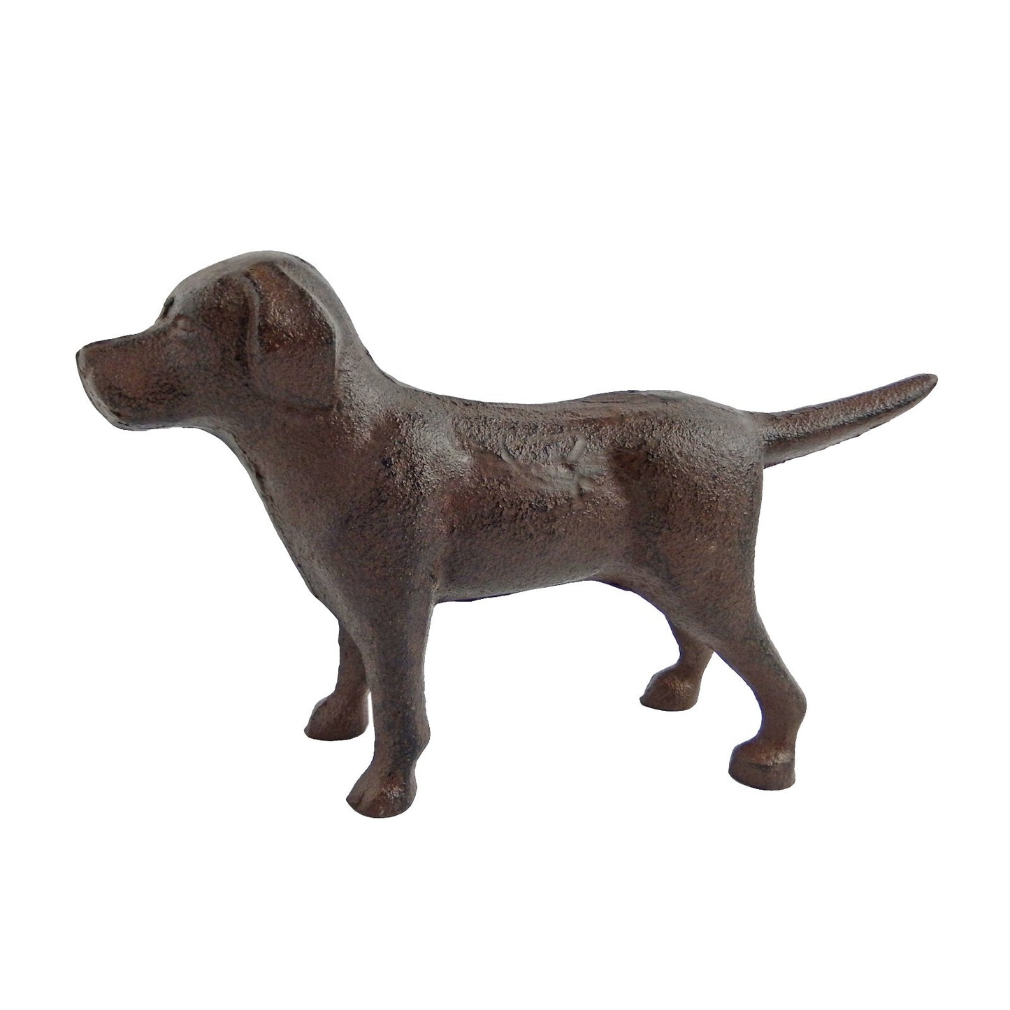 Cast Iron Excited Dog Shelf Figurine Statue Rustic Brown Finish 5 inch Tall