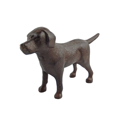 Cast Iron Excited Dog Shelf Figurine Statue Rustic Brown Finish 5 inch Tall