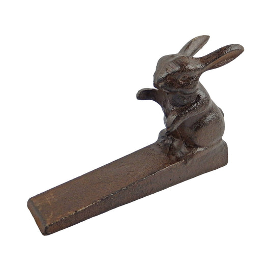 Metal Cast Iron Bunny Rabbit Doorstop Wedge Rustic Antique Brown Finish