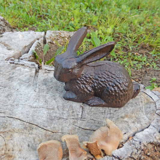 Metal Cast Iron Bunny Rabbit Figurine Shelf Sitter Garden Yard Decor Brown