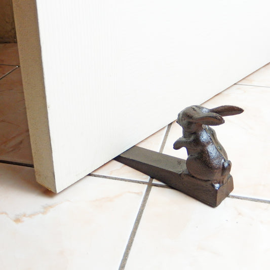 Metal Cast Iron Bunny Rabbit Doorstop Wedge Rustic Antique Brown Finish