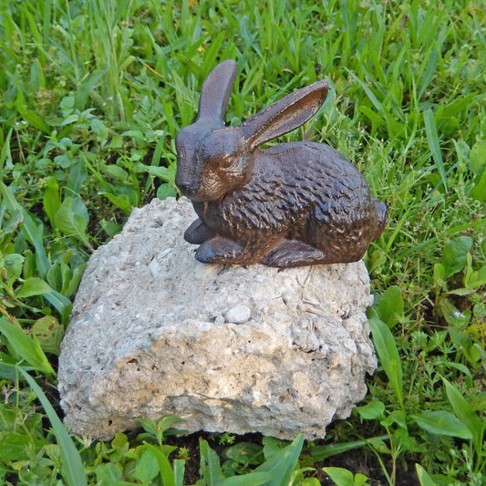 Metal Cast Iron Bunny Rabbit Figurine Shelf Sitter Garden Yard Decor Brown