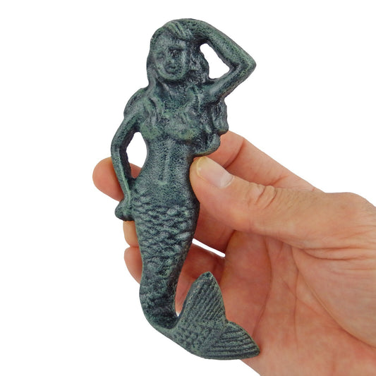 Cast Iron Mermaid Nautical Wall Decor Hook Towel Coat Hanger Verdigris Green