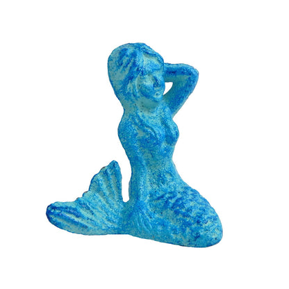 Tiny Cast Iron Mermaid Figurine Shelf Sitter Paperweight Nautical Sea Blue Color
