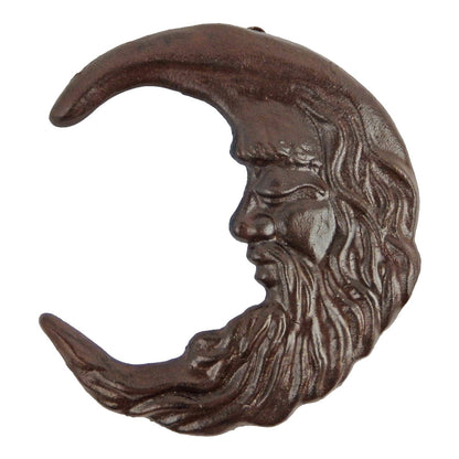 Metal Cast Iron Old Man Moon Face Wall Decor Rustic Antique Brown Patina 7 inch