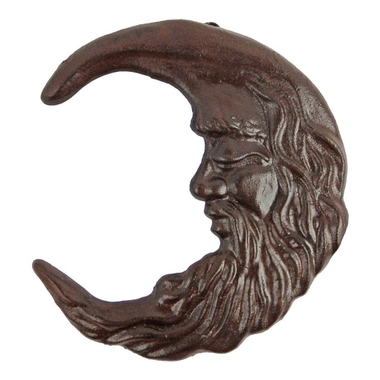 Metal Cast Iron Old Man Moon Face Wall Decor Rustic Antique Brown Patina 7 inch