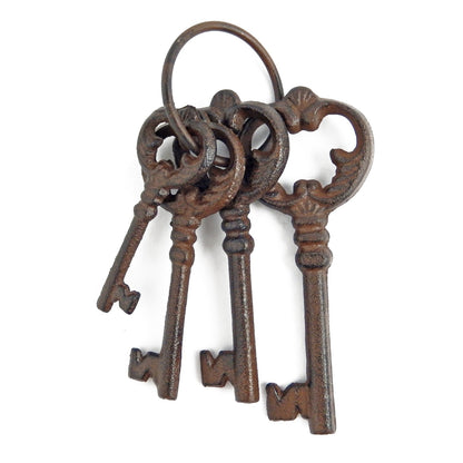 Metal Cast Iron Decorative Jailer's Skeleton 4 Keys On Ring Rustic Antique Style