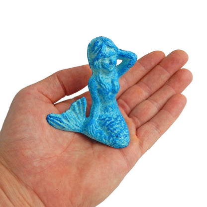 Tiny Cast Iron Mermaid Figurine Shelf Sitter Paperweight Nautical Sea Blue Color