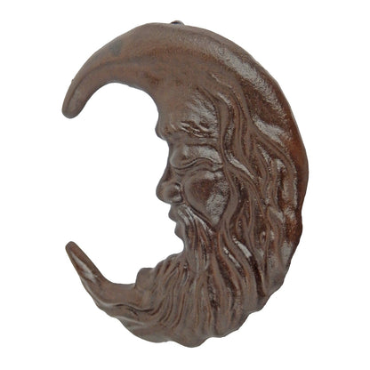 Metal Cast Iron Old Man Moon Face Wall Decor Rustic Antique Brown Patina 7 inch
