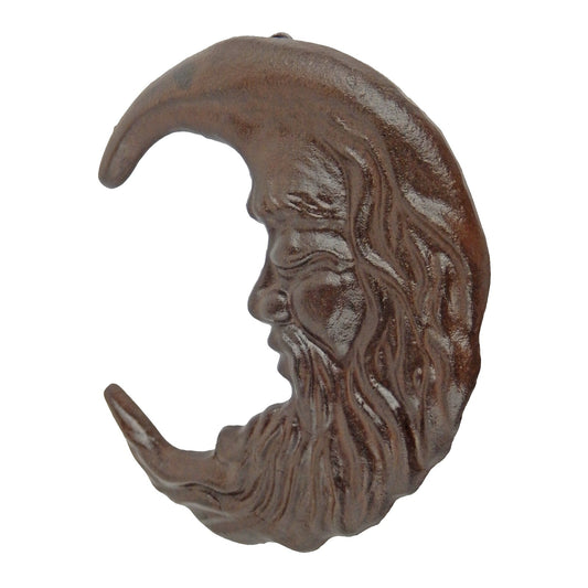 Metal Cast Iron Old Man Moon Face Wall Decor Rustic Antique Brown Patina 7 inch