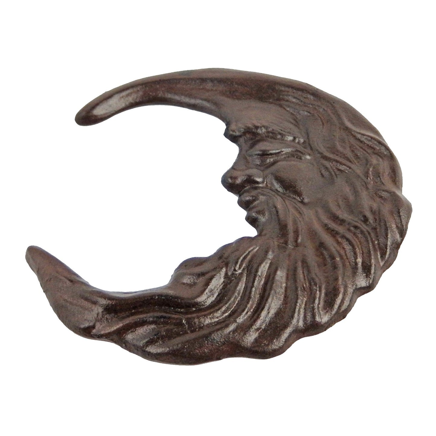 Metal Cast Iron Old Man Moon Face Wall Decor Rustic Antique Brown Patina 7 inch