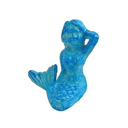 Tiny Cast Iron Mermaid Figurine Shelf Sitter Paperweight Nautical Sea Blue Color