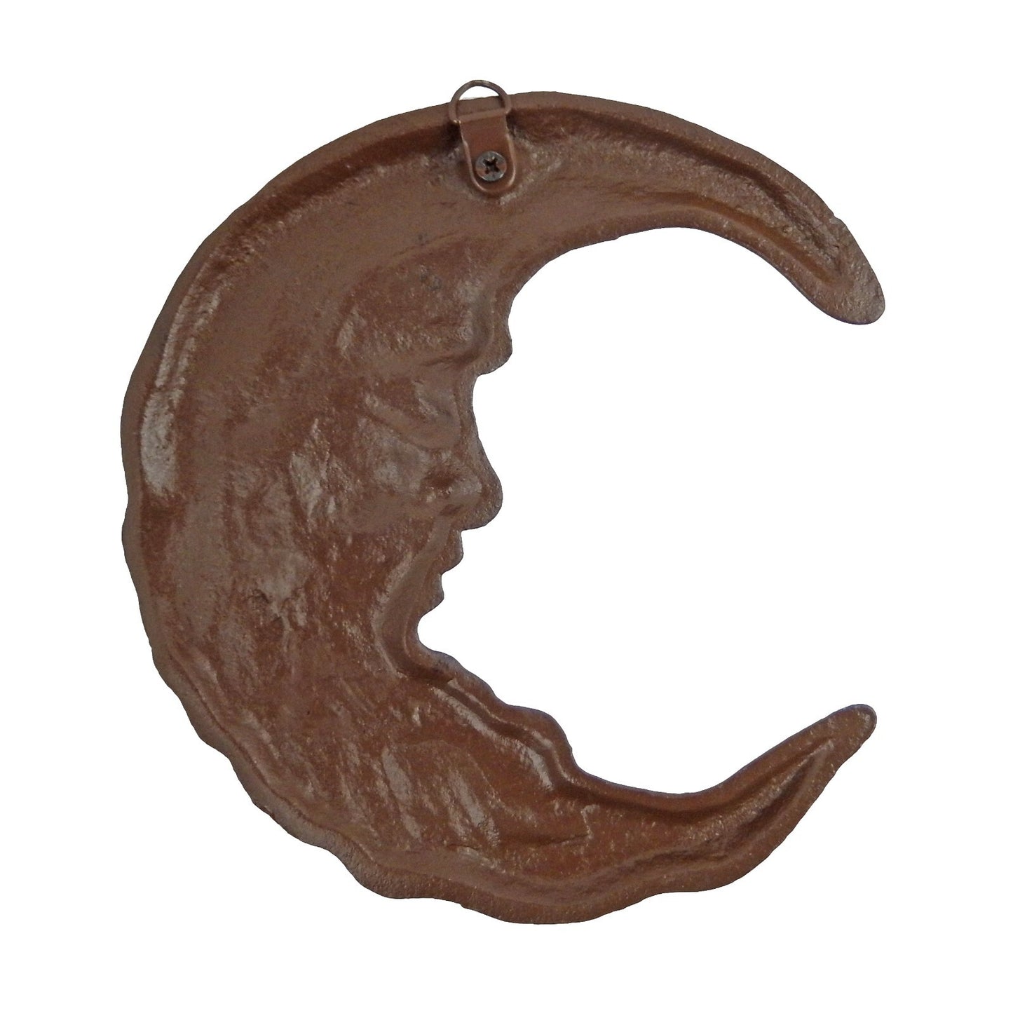 Metal Cast Iron Old Man Moon Face Wall Decor Rustic Antique Brown Patina 7 inch