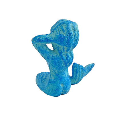 Tiny Cast Iron Mermaid Figurine Shelf Sitter Paperweight Nautical Sea Blue Color