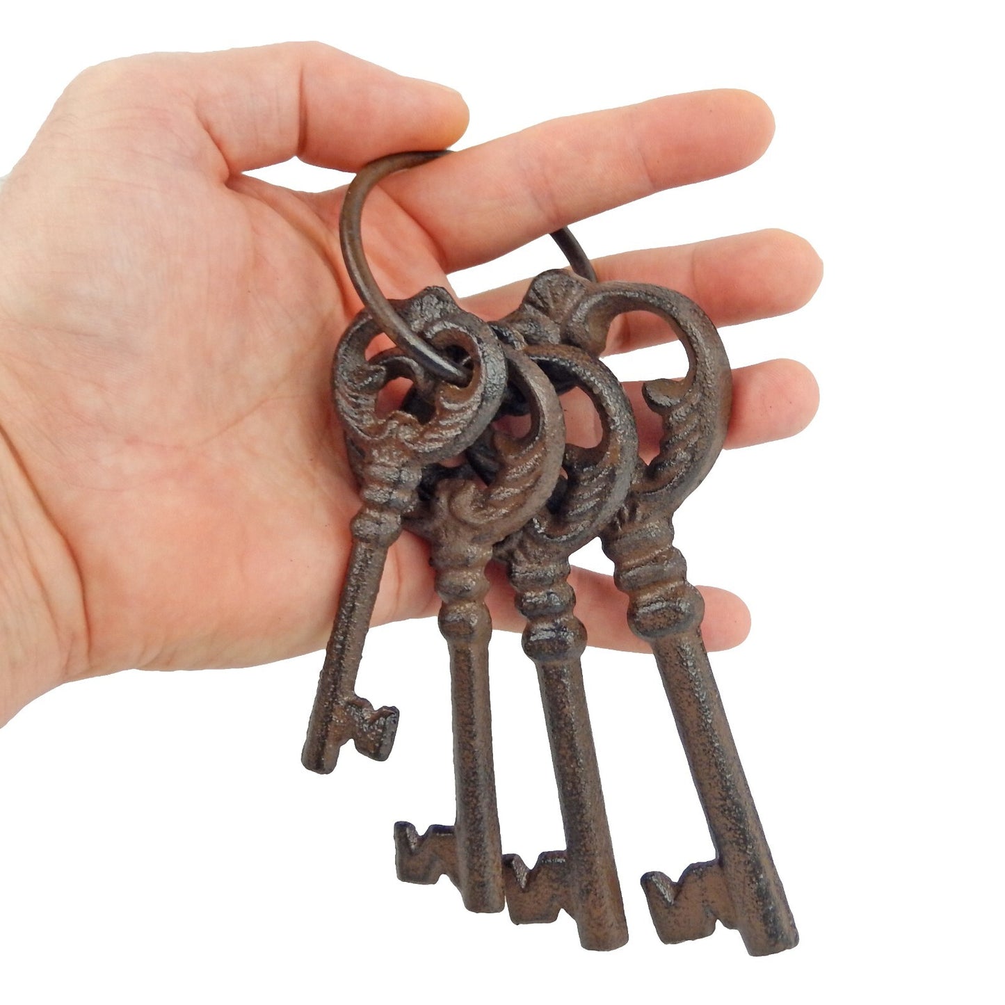Metal Cast Iron Decorative Jailer's Skeleton 4 Keys On Ring Rustic Antique Style