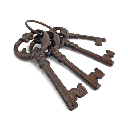 Metal Cast Iron Decorative Jailer's Skeleton 4 Keys On Ring Rustic Antique Style