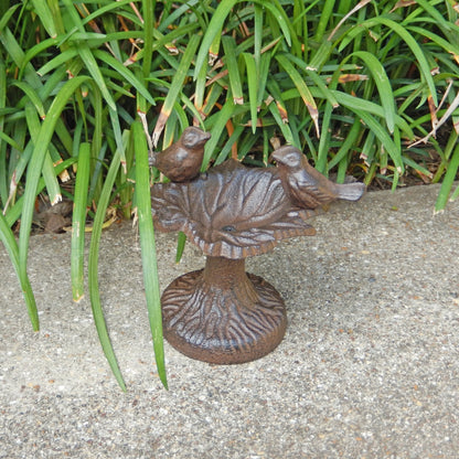 Small Cast Iron Leaf Perched Birds Feeder Free Standing Garden Porch Decor